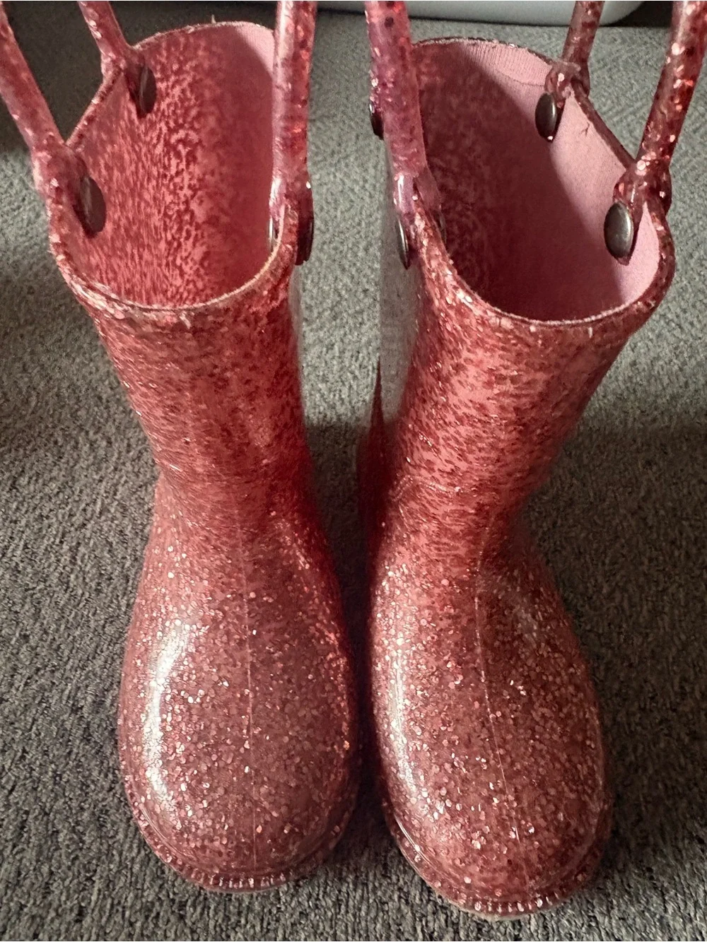 Western Chief Girls' Pink Glitter Rain Boots with Pull Straps